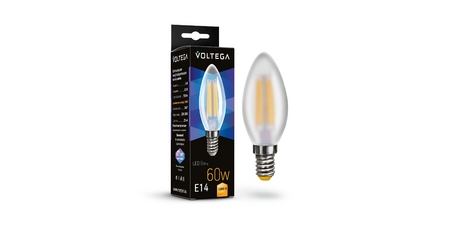 Лампа светодиодная филаментная Voltega E14 6W 3000K свеча матовая 7207