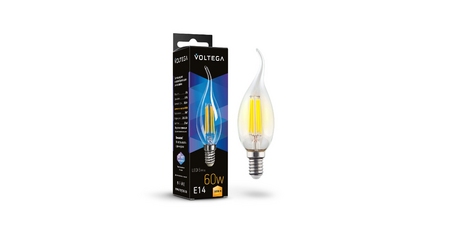 Лампа светодиодная филаментная Voltega E14 6W 3000K свеча на ветру прозрачная 7209
