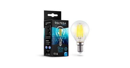 Лампа светодиодная филаментная Voltega E14 9W 4000K шар прозрачный VG10-G45E14cold9W-F 7137