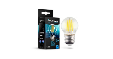 Лампа светодиодная филаментная Voltega E27 7W 4000K шар прозрачный VG10-G45E27cold9W-F 7139