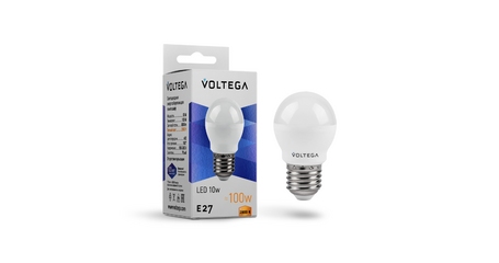 Лампа светодиодная Voltega E27 10W 2800K шар матовый VG2-G45E27warm10W 8455