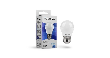 Лампа светодиодная Voltega E27 10W 4000K шар матовый VG2-G45E27cold10W 8456