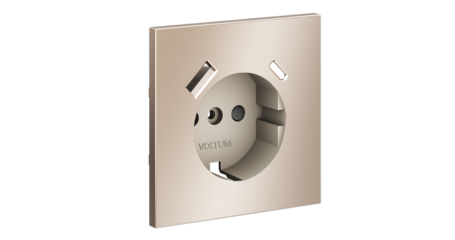 Накладка для розетки с заземлением и защитными шторками с USB A+C S70 Metal (платина) Voltum VLSM001010