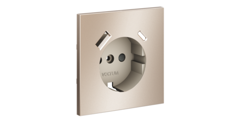 Накладка для розетки с заземлением и защитными шторками с USB A+C S70 Metal (платина) Voltum VLSM001010