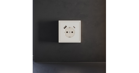 Накладка для розетки с заземлением и защитными шторками, с USB A+C Voltum S70 (хлопок) VLS001013