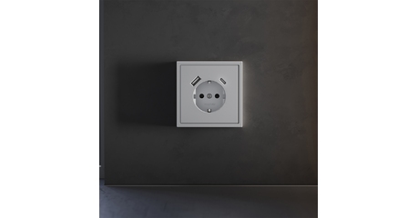 Накладка для розетки с заземлением и защитными шторками, с USB A+C Voltum S70 (серый) VLS001016